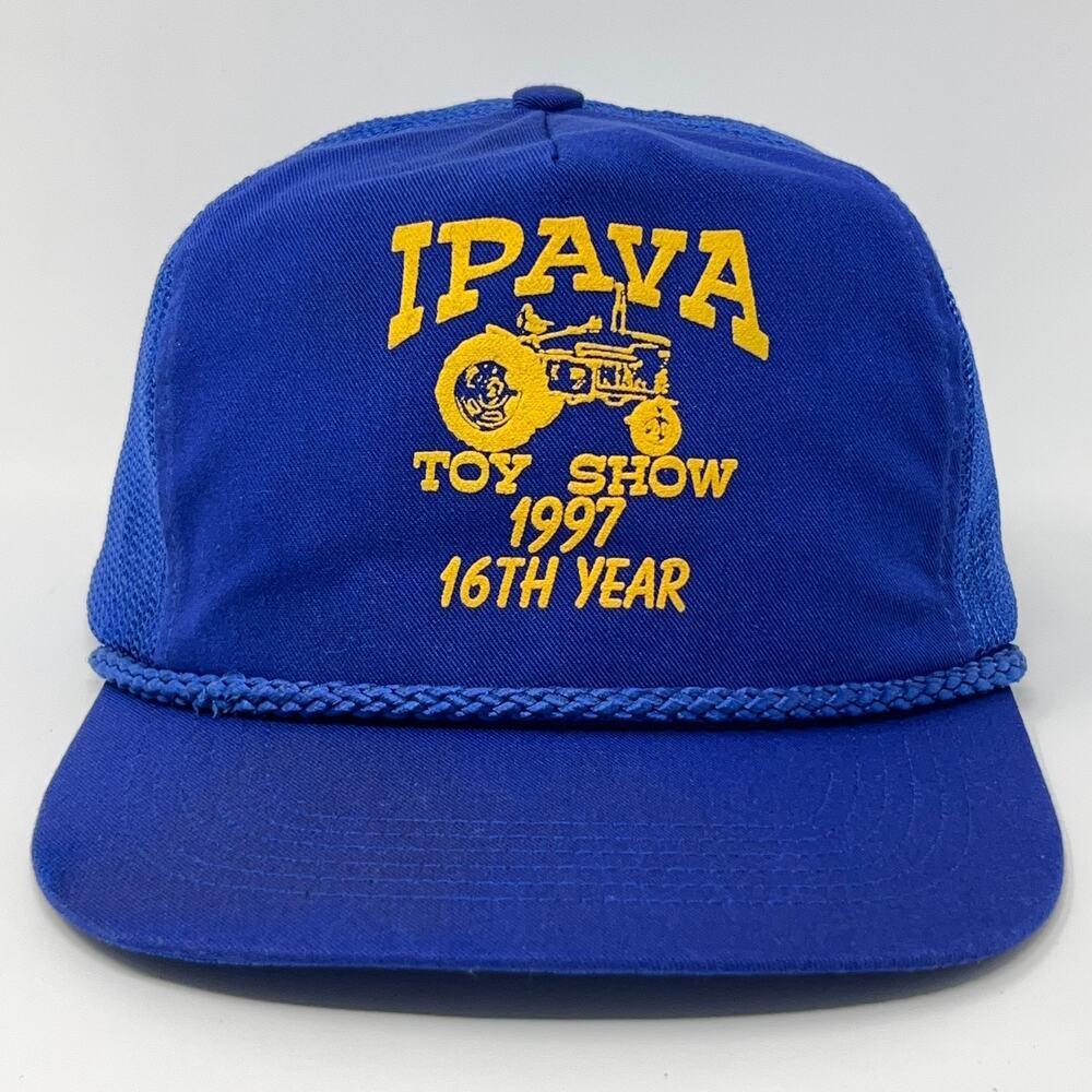 Vintage 90s Toy Show Ipava Illinois Hat Baseball Cap Tractor Rope Snapback Blue